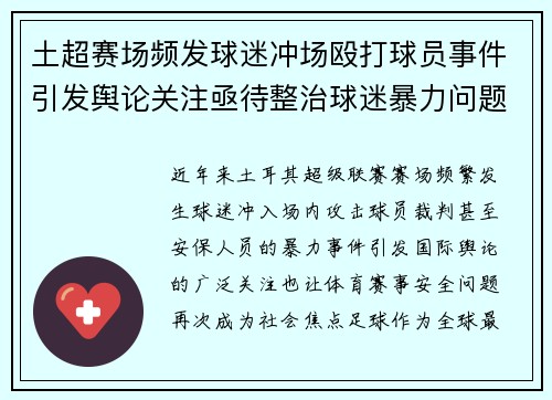 土超赛场频发球迷冲场殴打球员事件引发舆论关注亟待整治球迷暴力问题